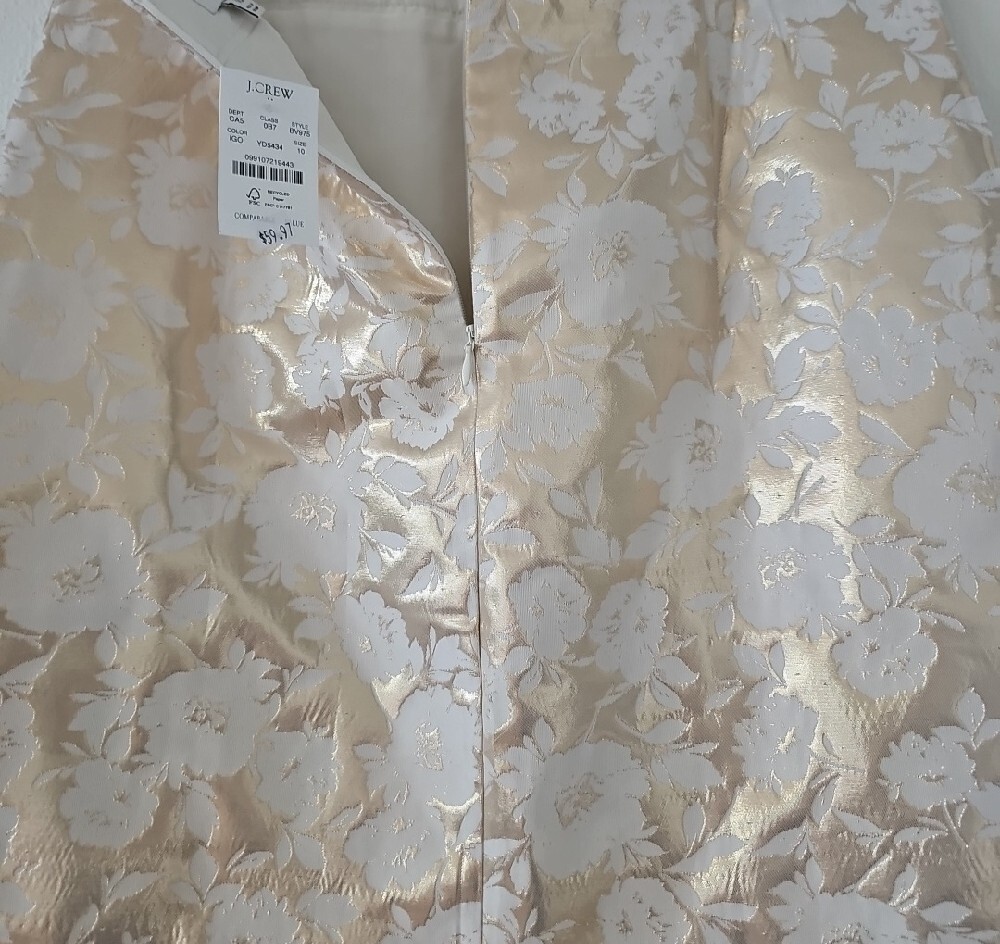 J. Crew Factory Metallic Floral Jacquard A-Line Skirt Size 10 in Ivory and Gold - Picture 11 of 14